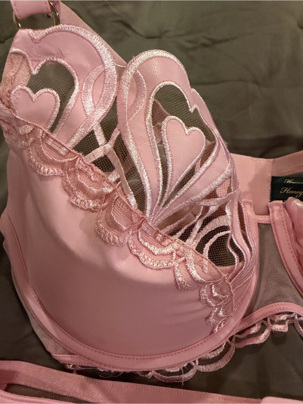 Honey Birdette Pink Heart Lace Bra, Garter & Thong Set - Picture 7 of 10